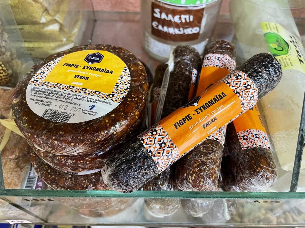 traditional handmade fig pie in Corfu spice shop